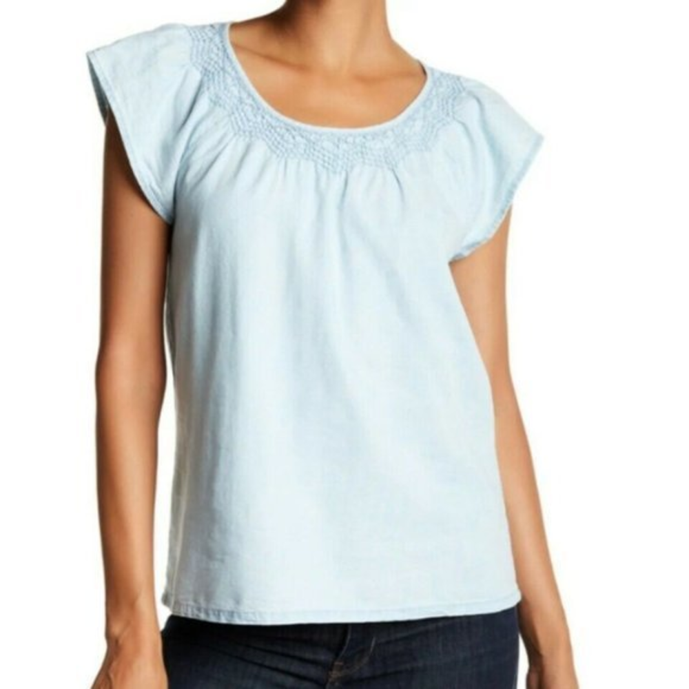 Joie Soft Lyocell Cotton Casual‎ Denim Chambray Gwynn Cocktail Blouse Top XS